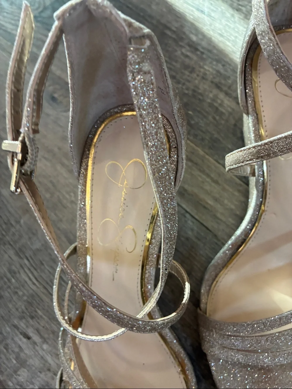Jessica Simpson Platform Gold Glitter Strappy Heels Sz 8.5